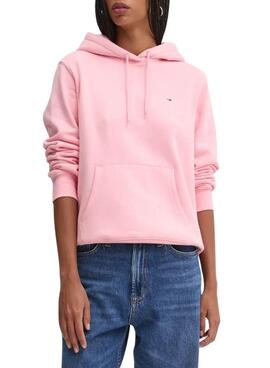 Moleton Tommy Jeans Flag Regular rosa com capuz para mulher