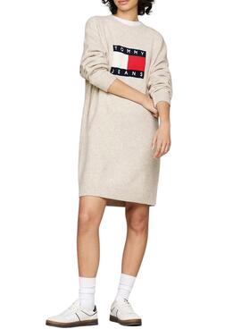 Vestido Tommy Jeans lã bandeira bege para mulher