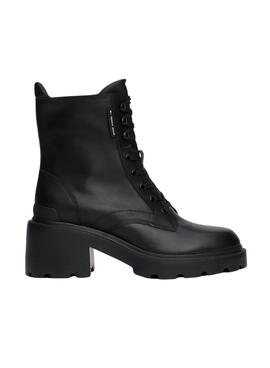 Botas Tommy Jeans de couro com salto e cadarços pretos para mulher