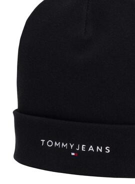 Gorro Tommy Jeans com logotipo bordado preto para mulher