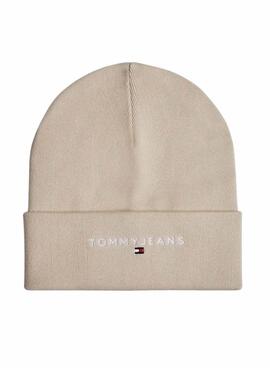 Gorro Tommy Jeans com logo bordado em bege para mulher