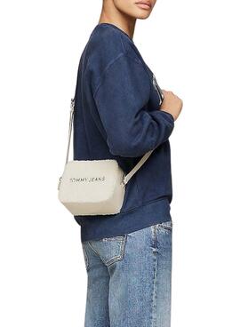 Bolsa Tommy Jeans a tiracolo Sherpa bege para mulher