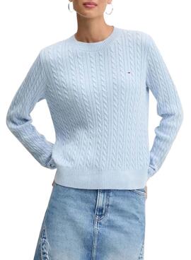 Camisola Tommy Jeans Essential azul em trança para mulher