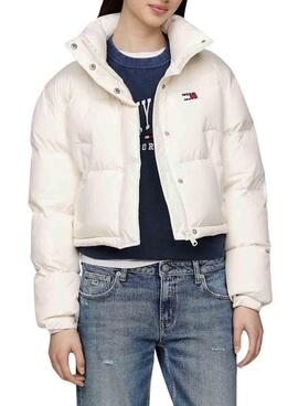 Plumífero Tommy Jeans Alaska bandeira nas costas branco para mulher