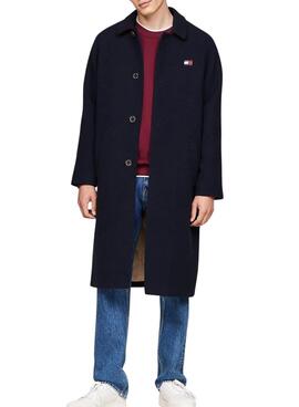 Casaco Tommy Jeans de lã azul marinho para homem