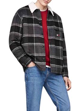 Sobrecamisa Tommy Jeans Sherpa xadrez cinza para homem