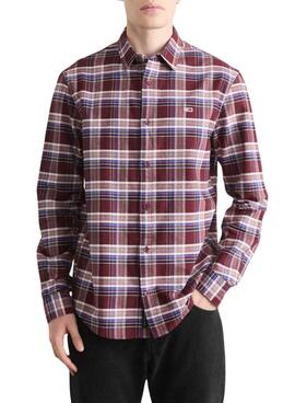 Camisa Tommy Jeans xadrez em Oxford bordô para homem