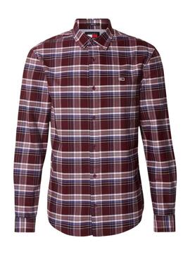 Camisa Tommy Jeans xadrez em Oxford bordô para homem