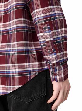 Camisa Tommy Jeans xadrez em Oxford bordô para homem