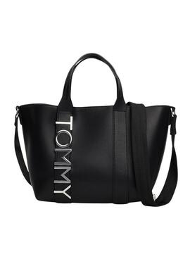 Bolsa Tommy Jeans mini tote City Bold preta para mulher