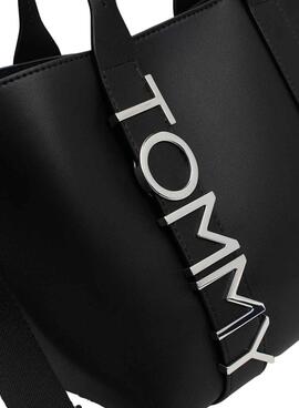 Bolsa Tommy Jeans mini tote City Bold preta para mulher