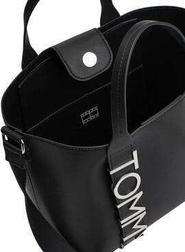 Bolsa Tommy Jeans mini tote City Bold preta para mulher