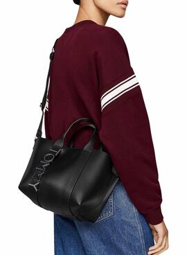 Bolsa Tommy Jeans mini tote City Bold preta para mulher