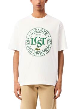 Camiseta Lacoste LCST branca e verde para homem