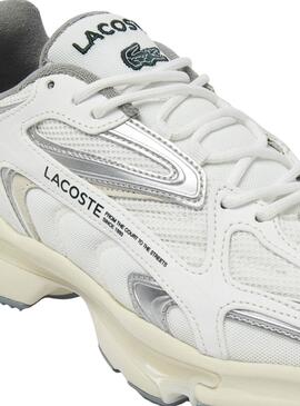 Ténis Lacoste L003 Branco e Prata para homem