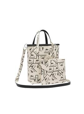 Bolsa Lacoste Anna Vertical branca e preta para mulher