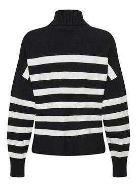 Jersey Only Baria gola alta listras preto para mulher