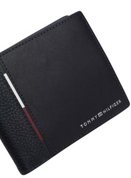 Carteira Tommy Hilfiger casual de couro azul marinho para homem