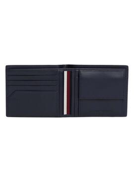 Carteira Tommy Hilfiger casual de couro azul marinho para homem