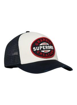 Boné Superdry Mesh Trucker branco e azul marinho para homem
