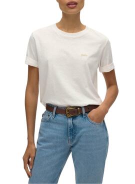 Camiseta Superdry Essential Logo bege para mulher
