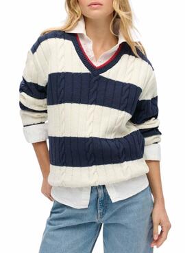 Jersey Superdry Oversized Cable listras azul para mulher