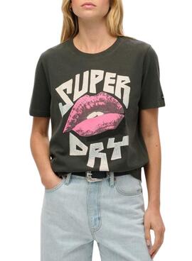 Camiseta Superdry Lo-Fi Punk preta para mulher