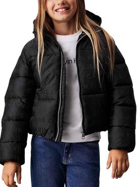 Jaqueta Calvin Klein De Penas Logo Preta para menina