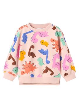 Moletom Name It Nirana dinossauros rosa para menina