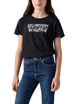 Camiseta Levis Floral Batwing preto para menina