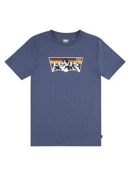Camiseta Levi's Batwing montanhas azul para crianças