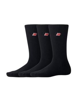 Pacote de 3 Meias New Balance Patch Logo Pretas para homem e mulher