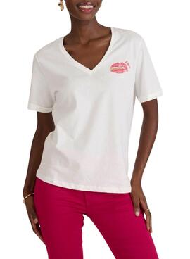 Camiseta Naf Naf Kiss bege para mulher