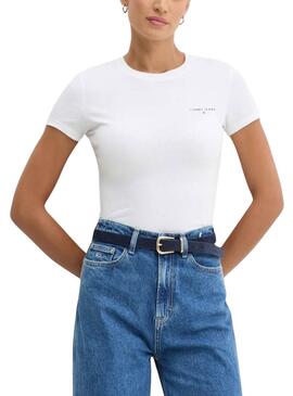 Camiseta Tommy Jeans Slim Linear branca para mulher