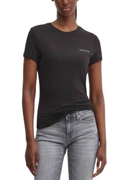 Camiseta Tommy Jeans Slim Linear preta para mulher