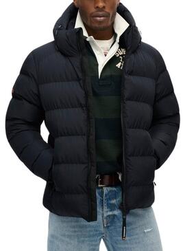 Casaco Acolchoado com Capuz Superdry Azul Marinho para homem