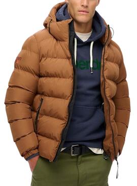 Casaco Acolchoado com Capuz Superdry Castanho para homem