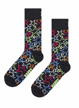 Meias Happy Socks Mega Star Pretas para mulher e homem