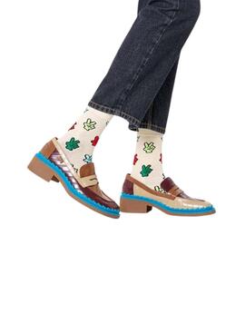 Meias Happy Socks Victory Sign Bege para mulher e homem