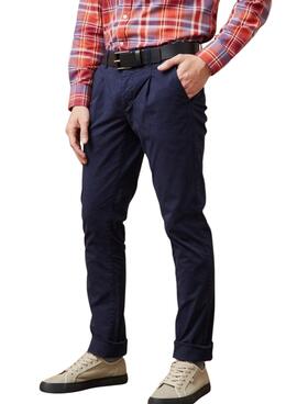 Calças chino Altonadock Marinho com pregas para homem