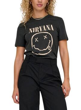 Camiseta Only Nirvana Cinza e Amarelo para mulher