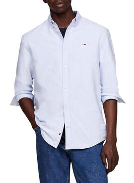 Camisa Tommy Jeans Reg Oxford Azul Para Homem