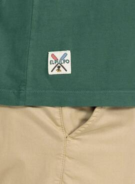 Camiseta El Pulpo Logo Bordado a Contraste Verde para Homem