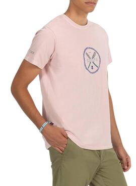 Camiseta El Pulpo Estampa Remos Rosa para Homem