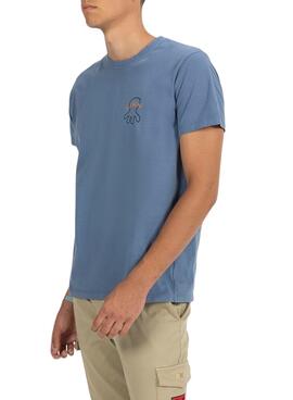 Camiseta El Pulpo bordado O MAR TUDO CURA azul para homem