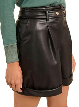 Short Naf Naf Ring Imitação de Couro Preto para mulher