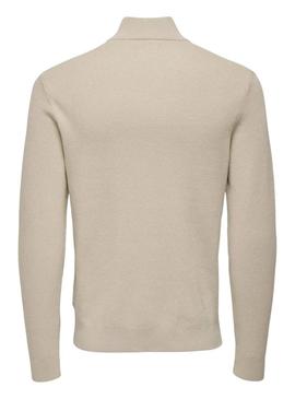 Camisola Only and Sons Phil com fecho de correr beige para homem.