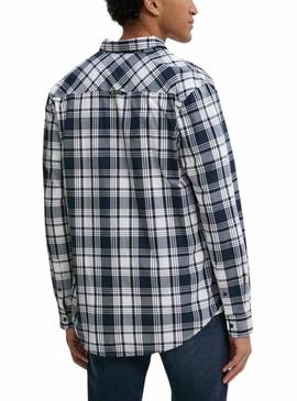 Camisa Tommy Jeans Poplin xadrez azul para homem