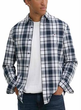 Camisa Tommy Jeans Poplin xadrez azul para homem