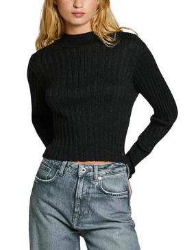 Camisola Pepe Jeans em canalé Nicole preta para mulher.